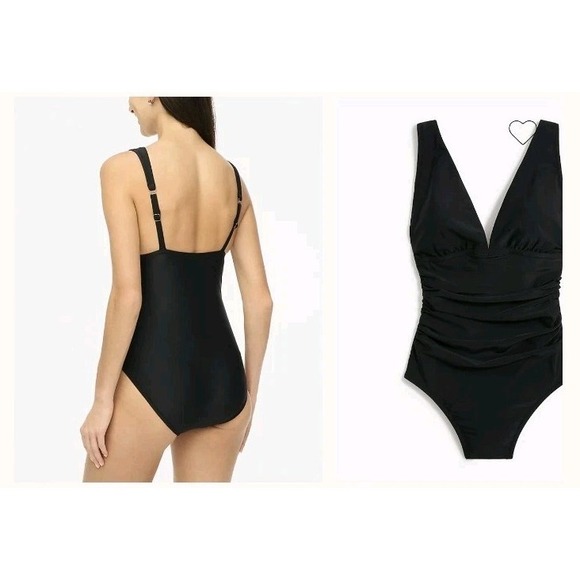J Crew Ruched Plunge One Piece Swimsuit Medium - Picture 2 of 10